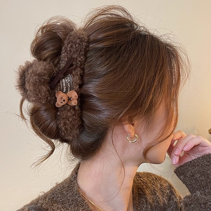 Korean Plush Bear Sherpa Hair Claw