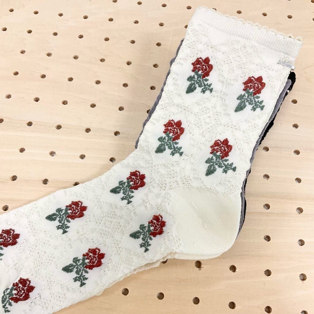 復古玫瑰圖案短襪