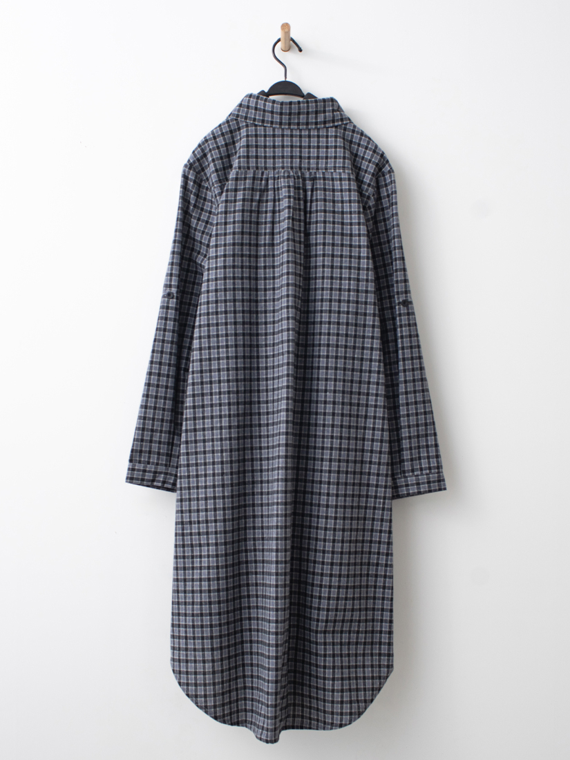 輕磨毛格紋半開襟洋裝