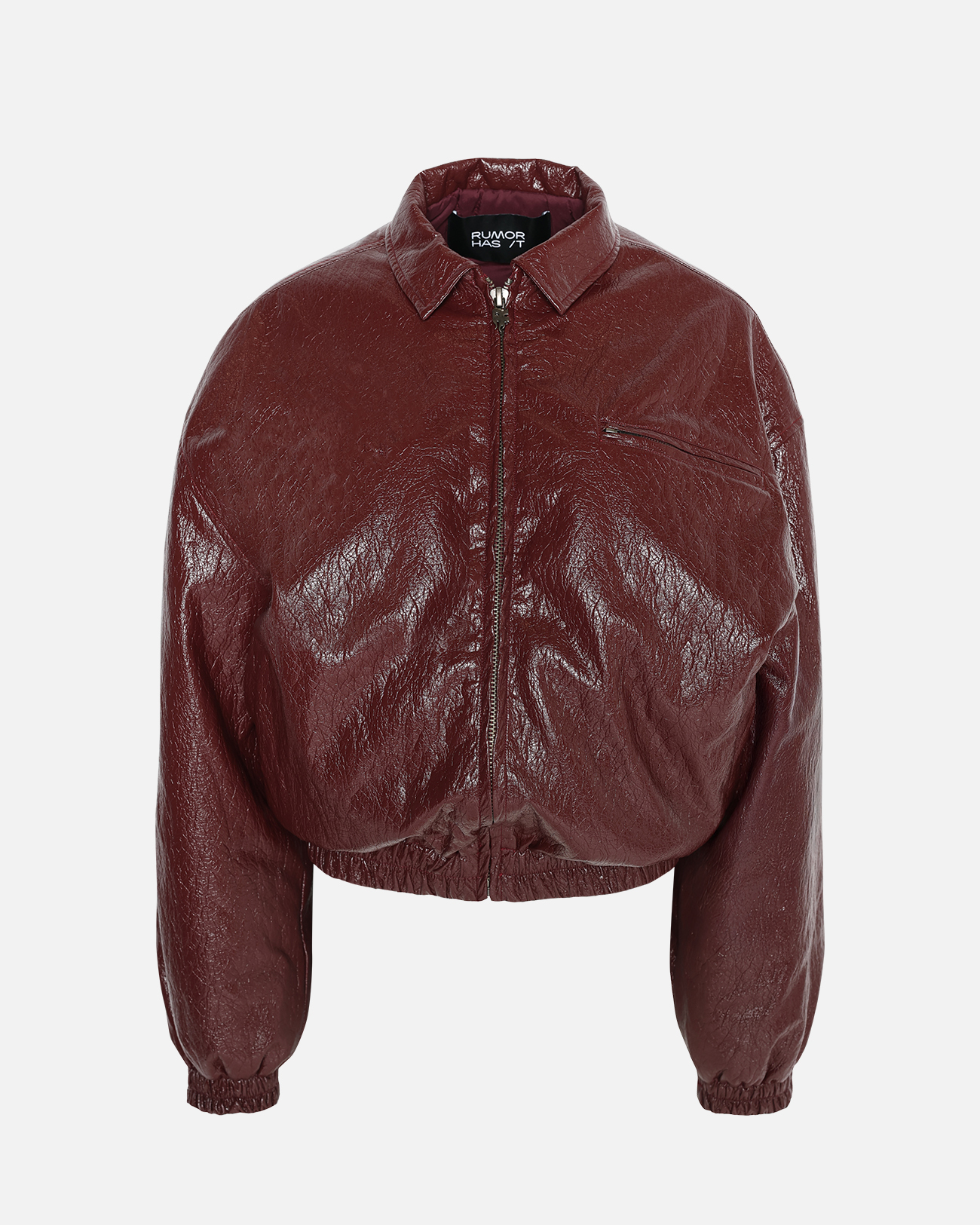 Padded Faux Leather Bomber Jacket–Wine