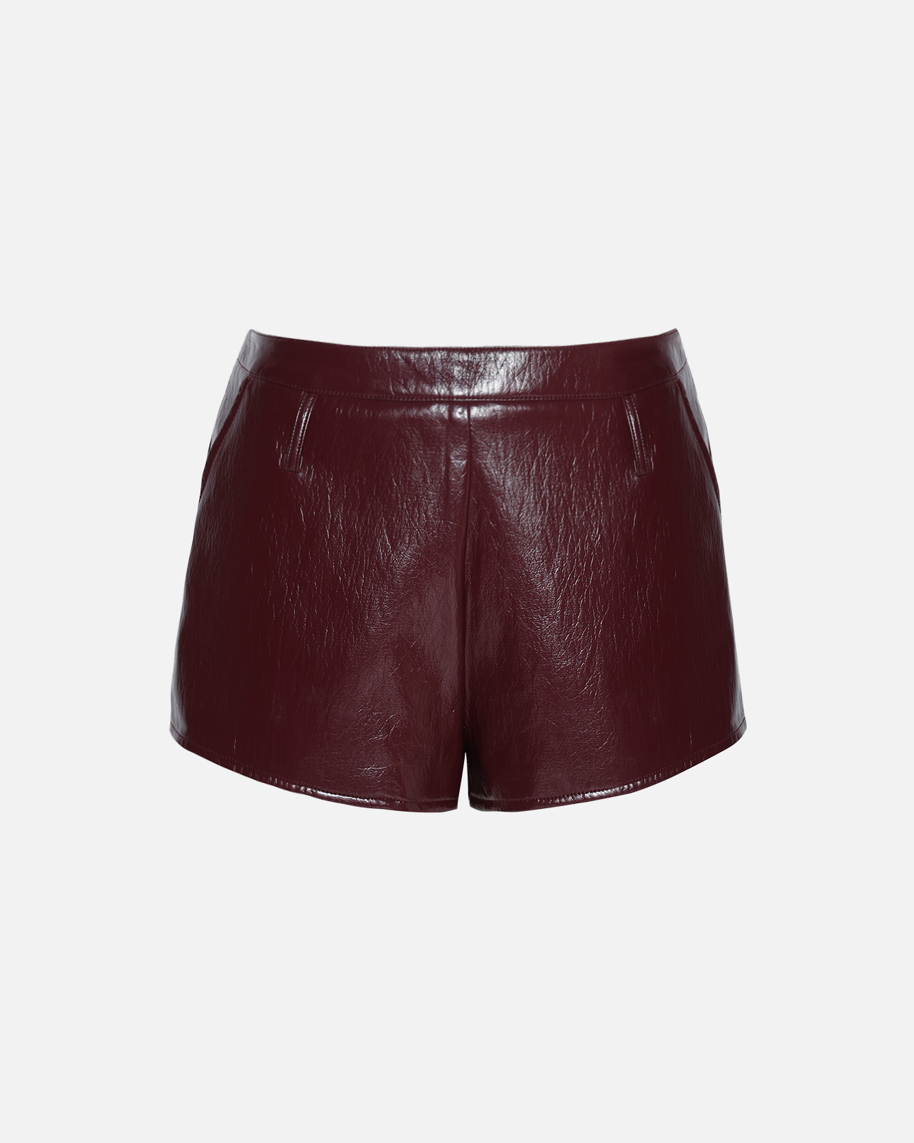 Faux Leather Micro Shorts–Wine