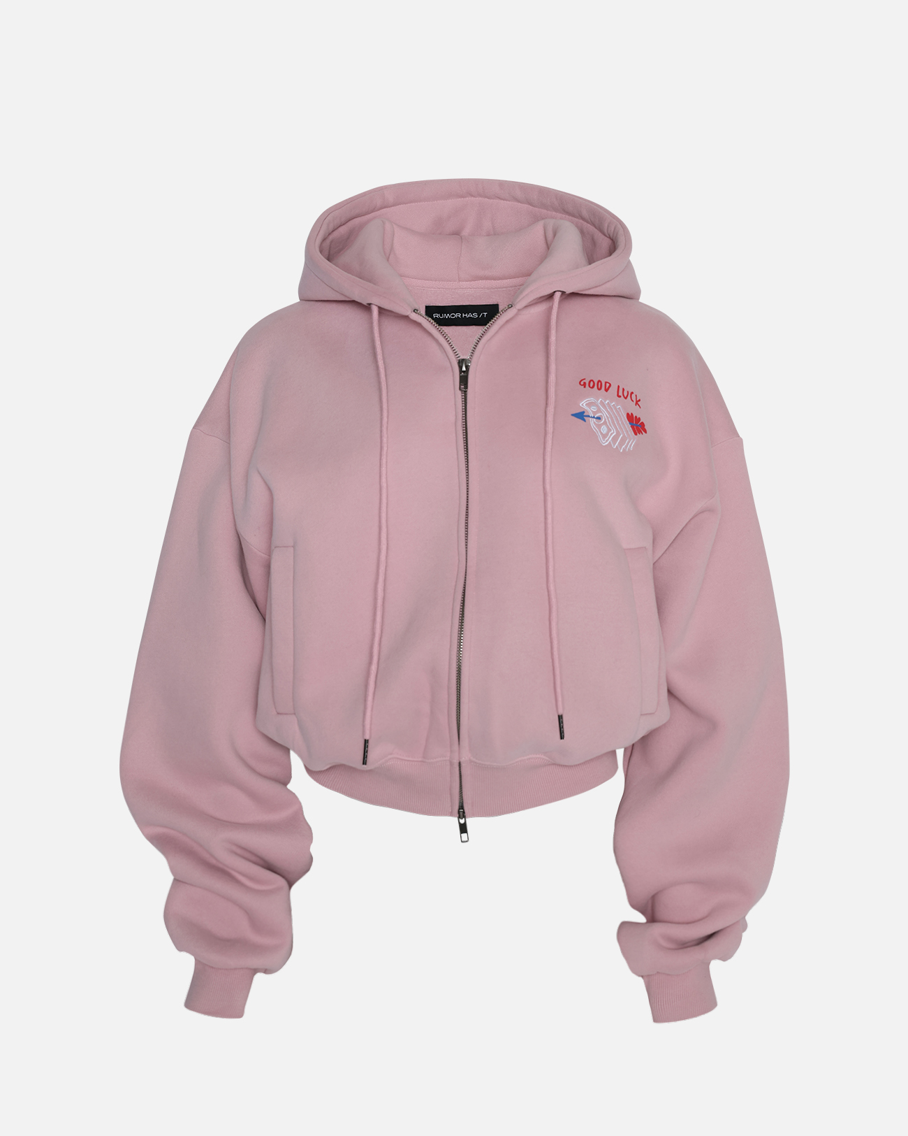 Cropped Zip Hoodie–Pink