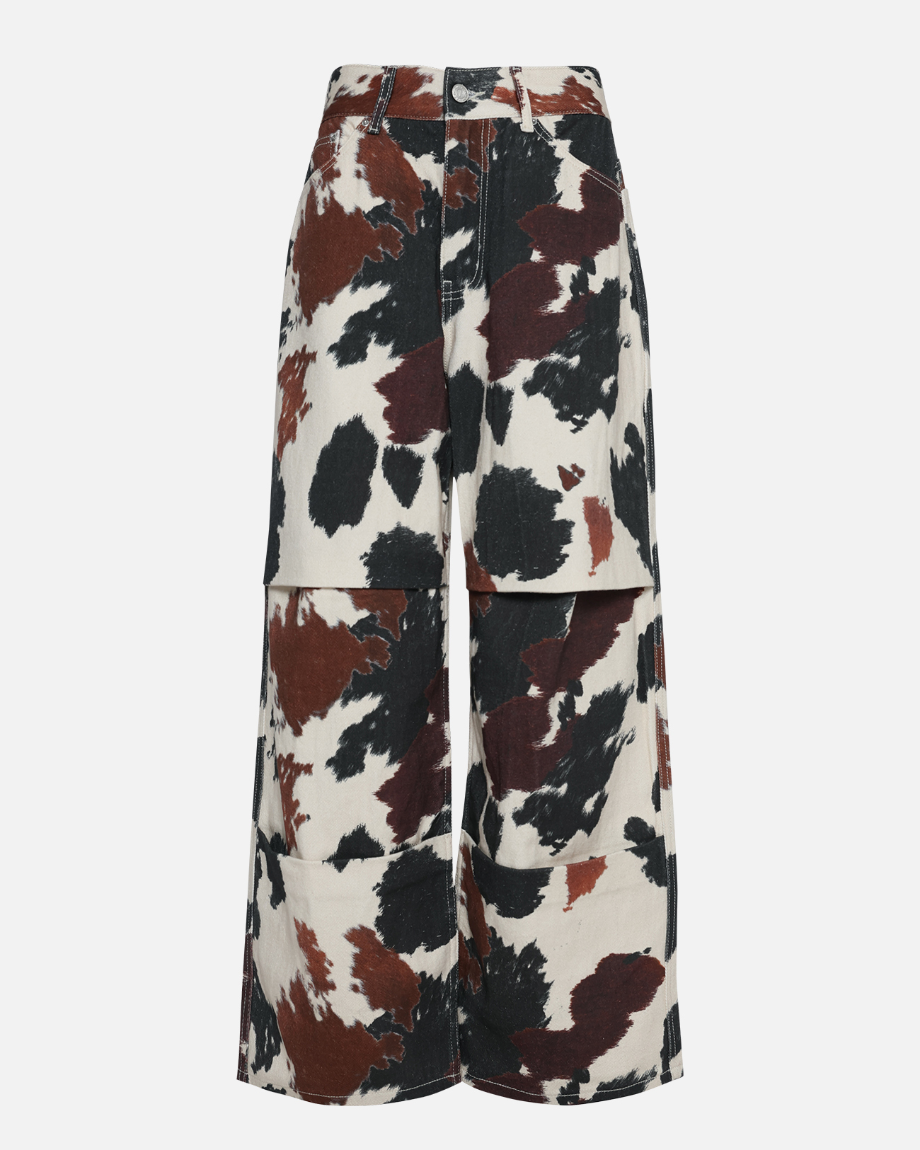 Cow Print Panel Wide Jeans