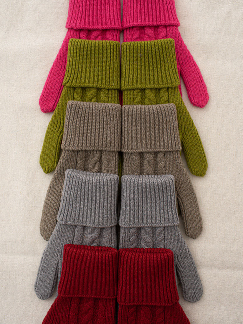 麻花反摺毛線手套(可使用智慧型手機)