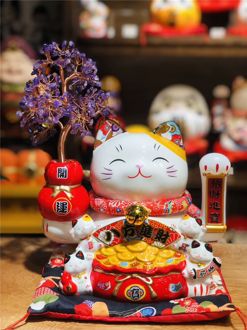 0119gz317-招財貓-9.5寸搖手 八方進財•紫水晶（B3）