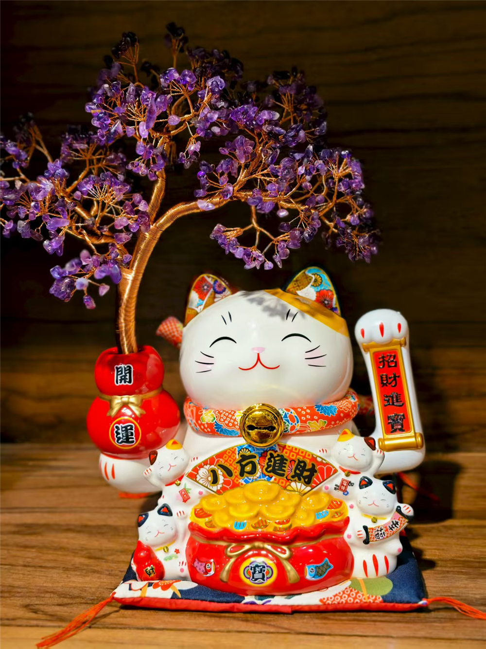 0119gz318-招財貓-9.5寸搖手 八方進財•紫水晶（B4）