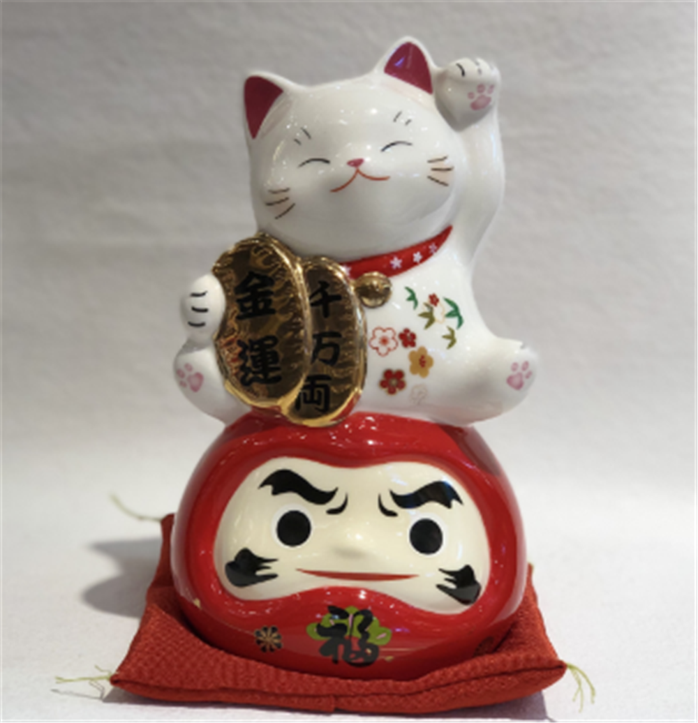 0119gz328-招財貓-彩繪千萬兩達摩貓組合招財貓存錢罐（B14）