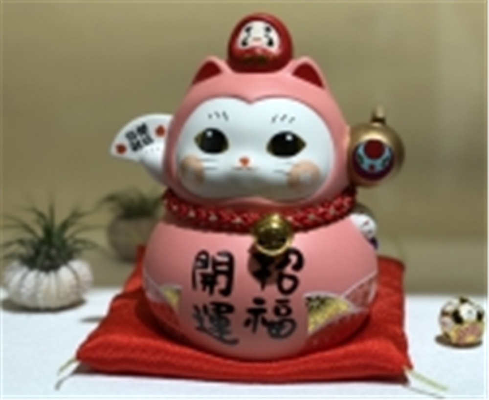 0119gz329-招財貓-彩繪頭頂達摩招財貓存錢罐（粉）（B15）