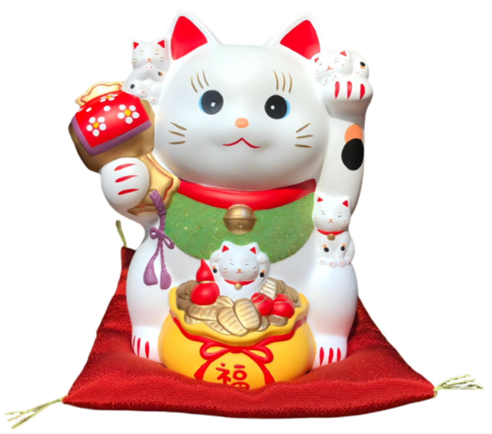 0119gz364-招財貓-彩繪福袋開運招財貓存錢罐（白）（B50）