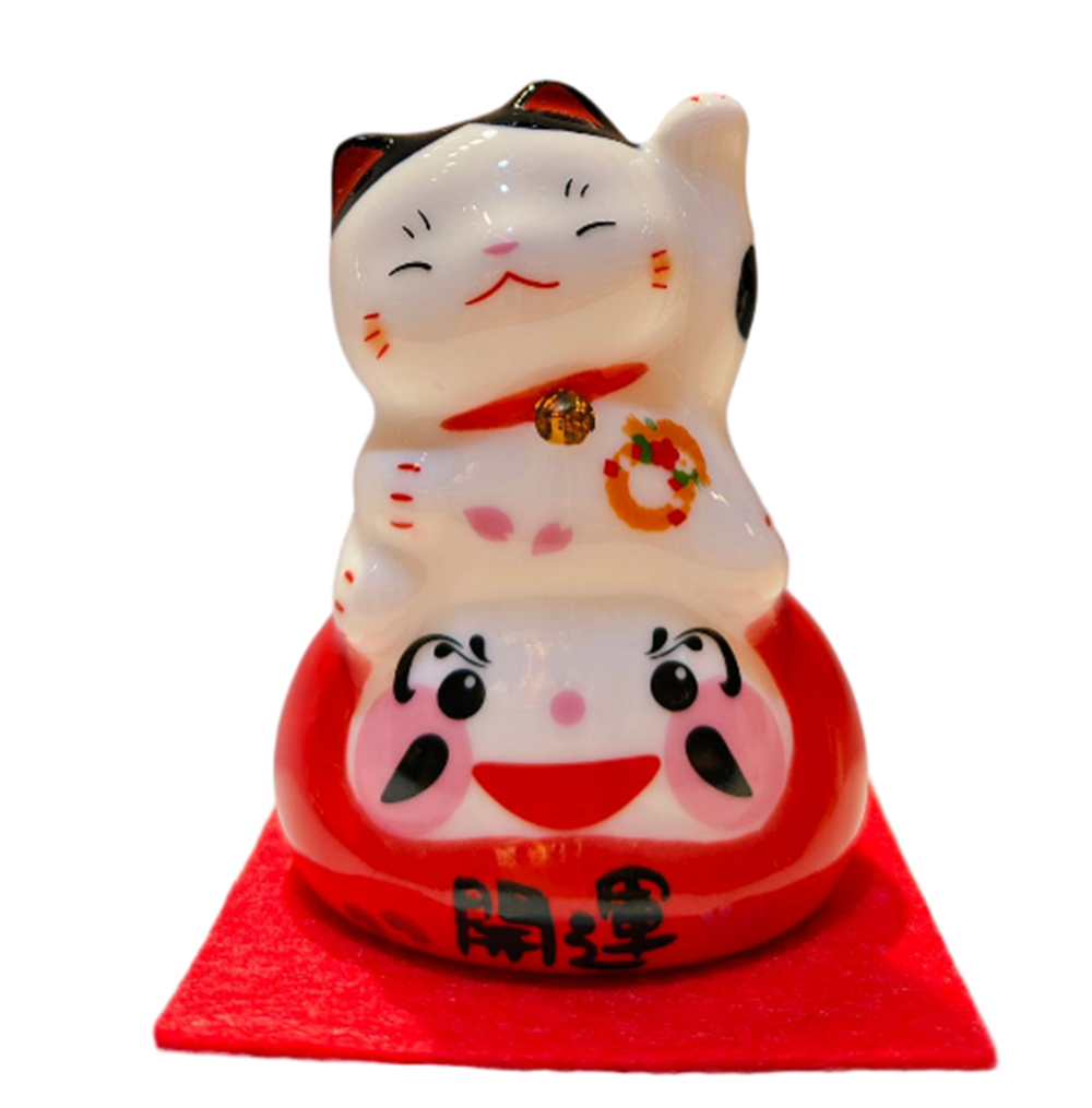 0119gz370-招財貓-彩繪迷你開運達摩組合招財貓（舉左手）（B56）