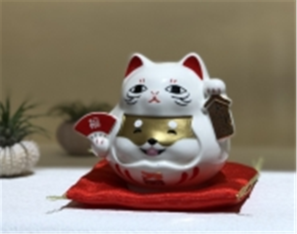 0119gz378-招財貓-彩繪柴犬萬兩貓福扇組合招財貓（B64）