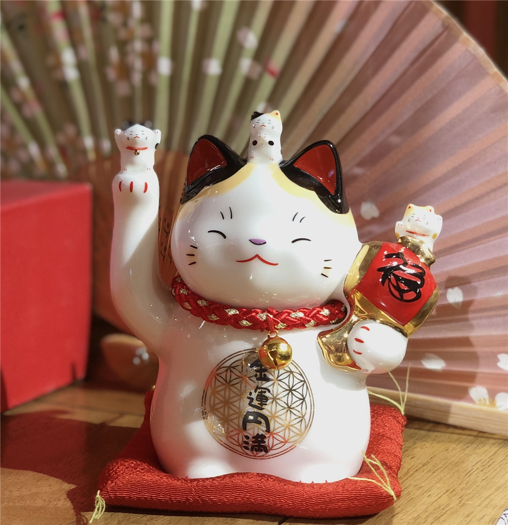 0119gz348-招財貓-彩繪金運福槌招財貓（B34）