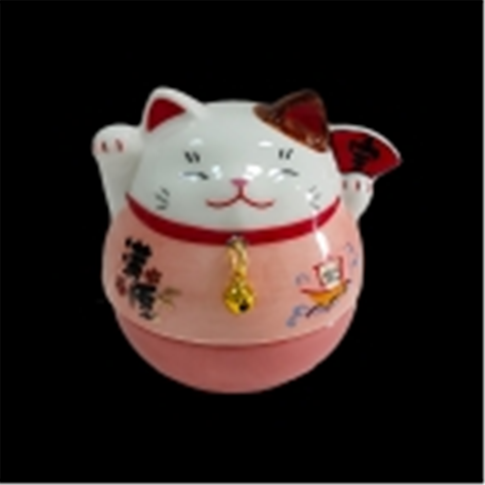 0119gz384-招財貓-彩繪滿願寶扇招財貓不倒翁右手舉起（B70）