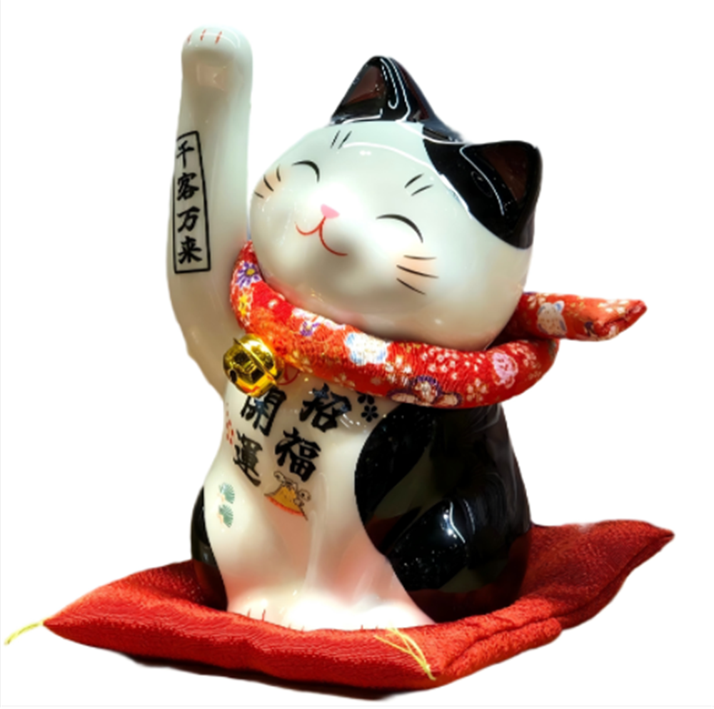 0119gz385-招財貓-彩繪開運招福存錢館（舉右手）（B71）