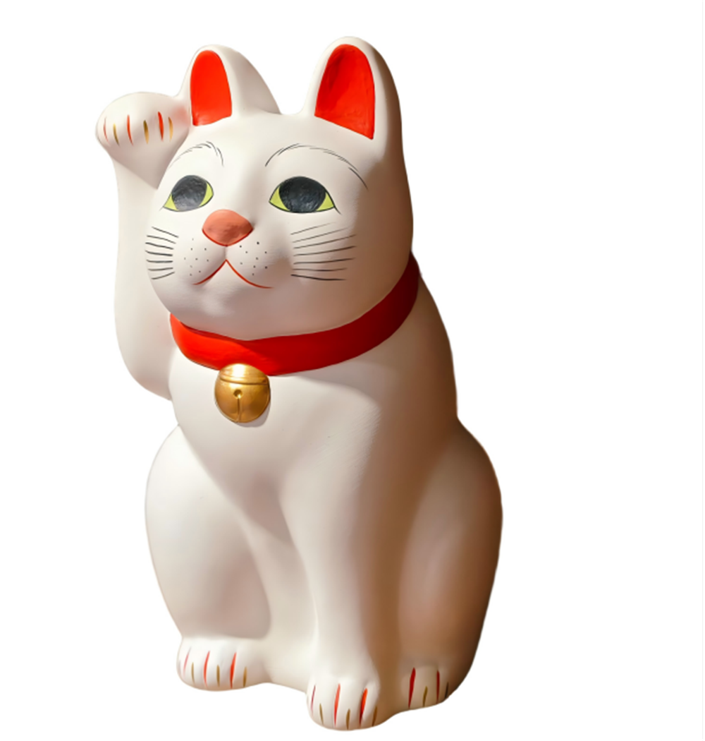 0119gz388-招財貓-彩繪吉運白貓（大號）（B74）