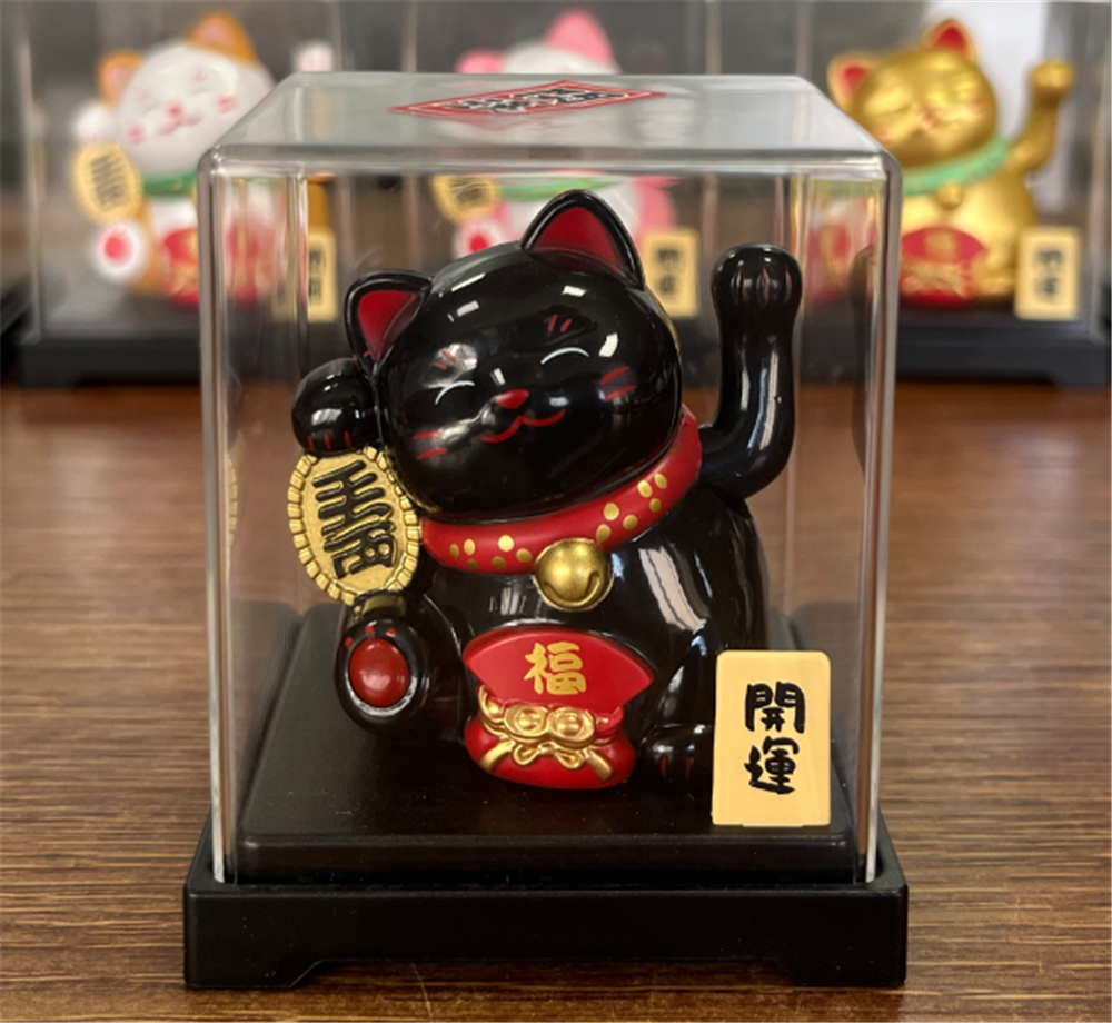 0119gz394-招財貓-太陽能搖手‖千萬兩寶盆•黑（B80）