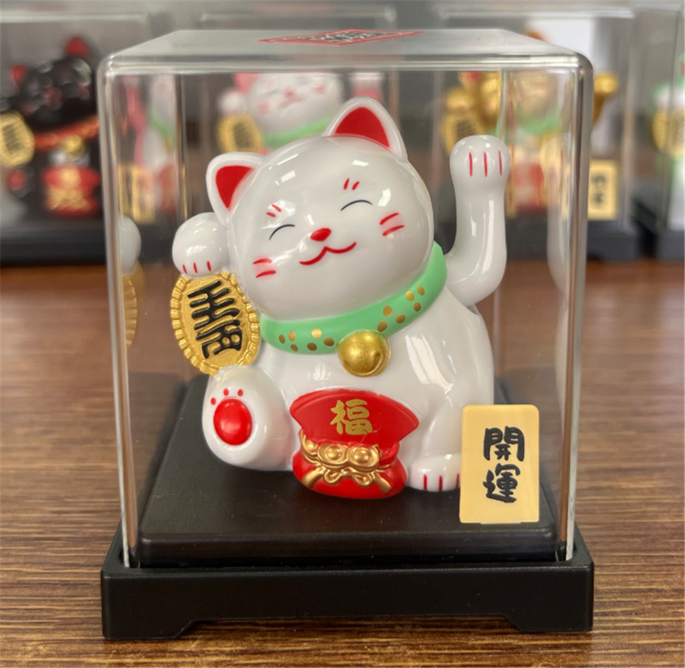 0119gz395-招財貓-太陽能搖手‖千萬兩寶盆•白（B81）