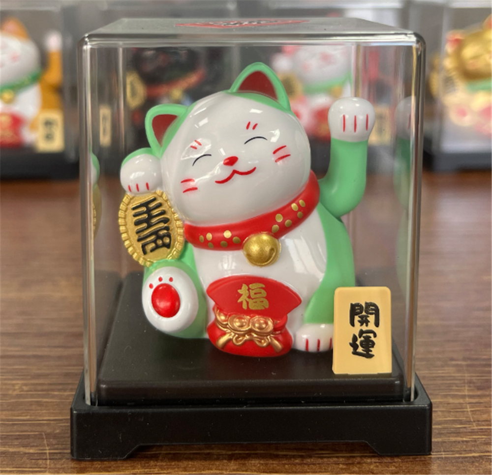0119gz396-招財貓-太陽能搖手‖千萬兩寶盆•綠（B82）