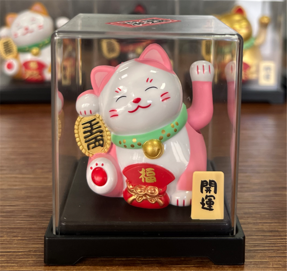 0119gz397-招財貓-太陽能搖手‖千萬兩寶盆•粉（B83）