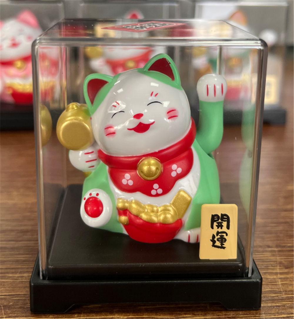 0119gz402-招財貓-太陽能搖手‖福槌•綠（B88）
