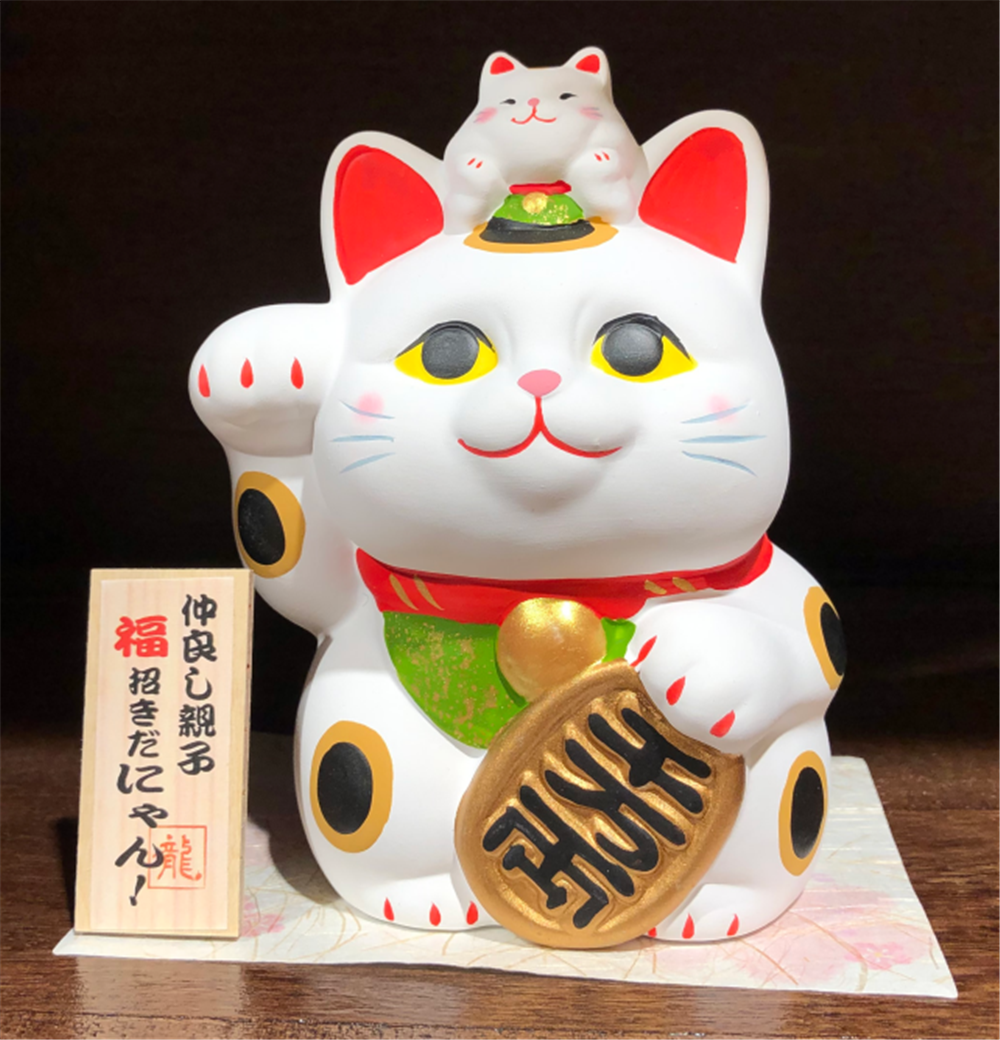 0119gz431-招財貓-頭頂小貓存錢罐•白（B117）