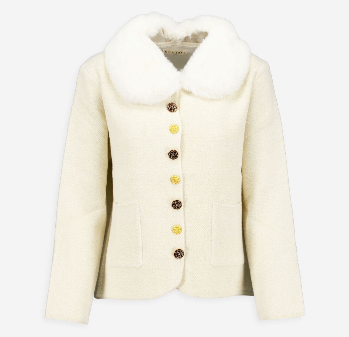 英國代購 (獨立訂單)-BY CLARA Cream Glitter Plush Collar Cardigan