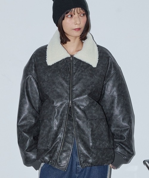 <日本限定>Anchor Smith 水洗做舊 羊羔絨 外套 圍巾領 抽繩 雙拉鍊 復古皮革 黑色 棕色