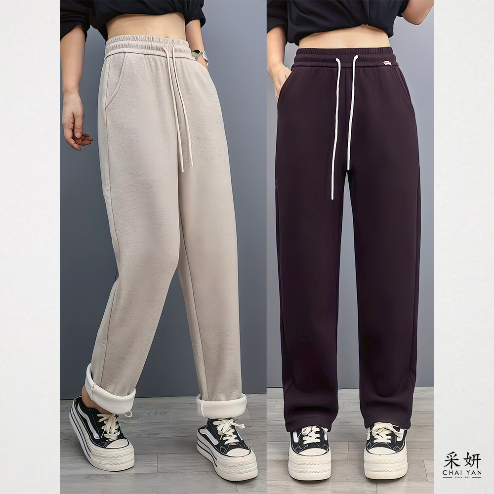 全鬆緊帶刷毛休閒棉褲