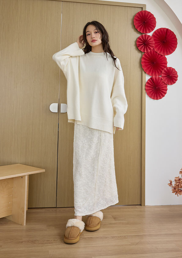 落肩下擺開衩毛衣