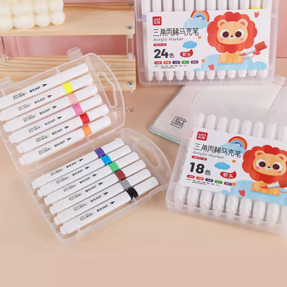 三角丙烯馬克筆12色｜軟頭壓克力彩繪筆免搖即用多材質可畫DIY彩繪筆石頭玻璃布料【輕鬆購五金百貨】