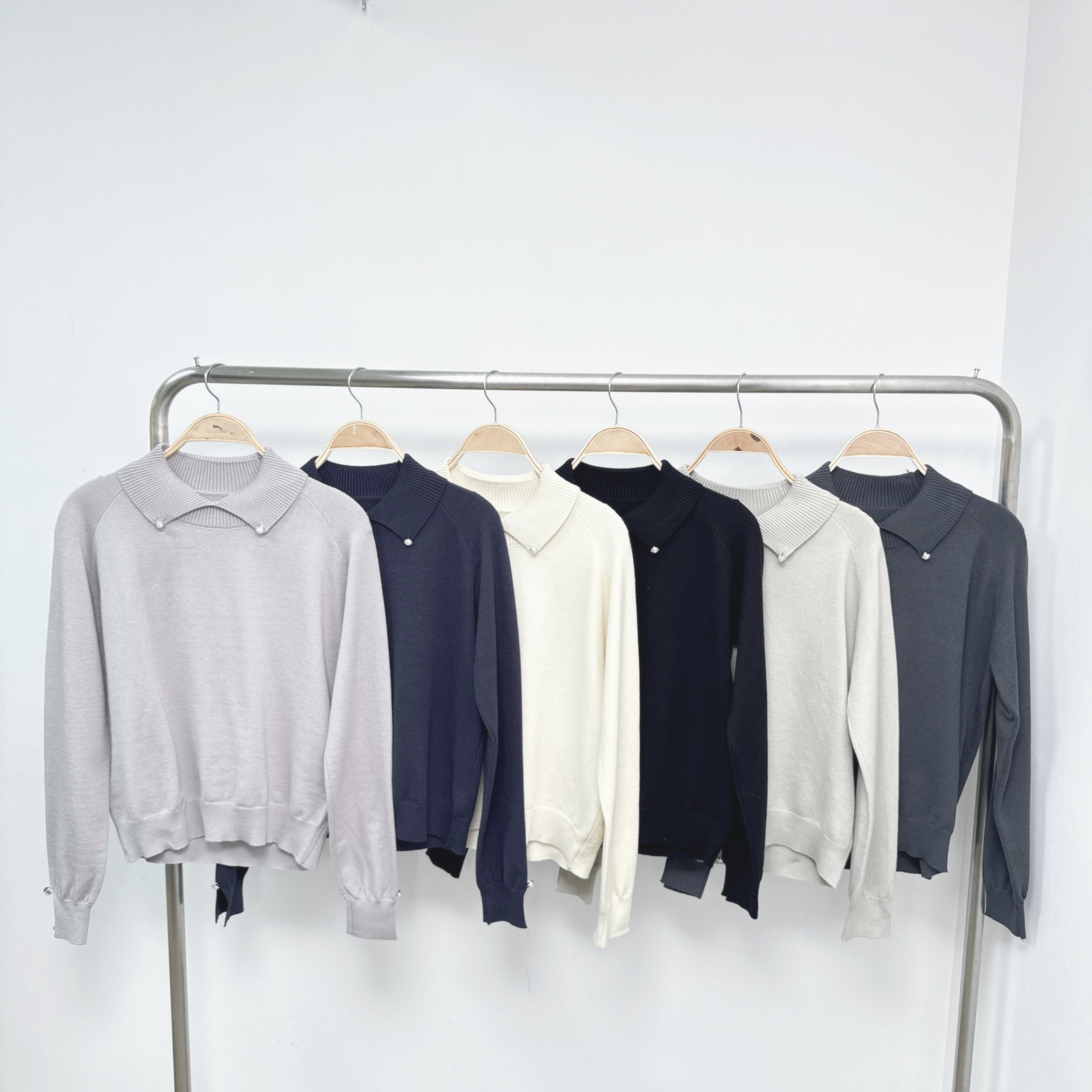 珍珠反領彈性針織TOP (E101-E106)