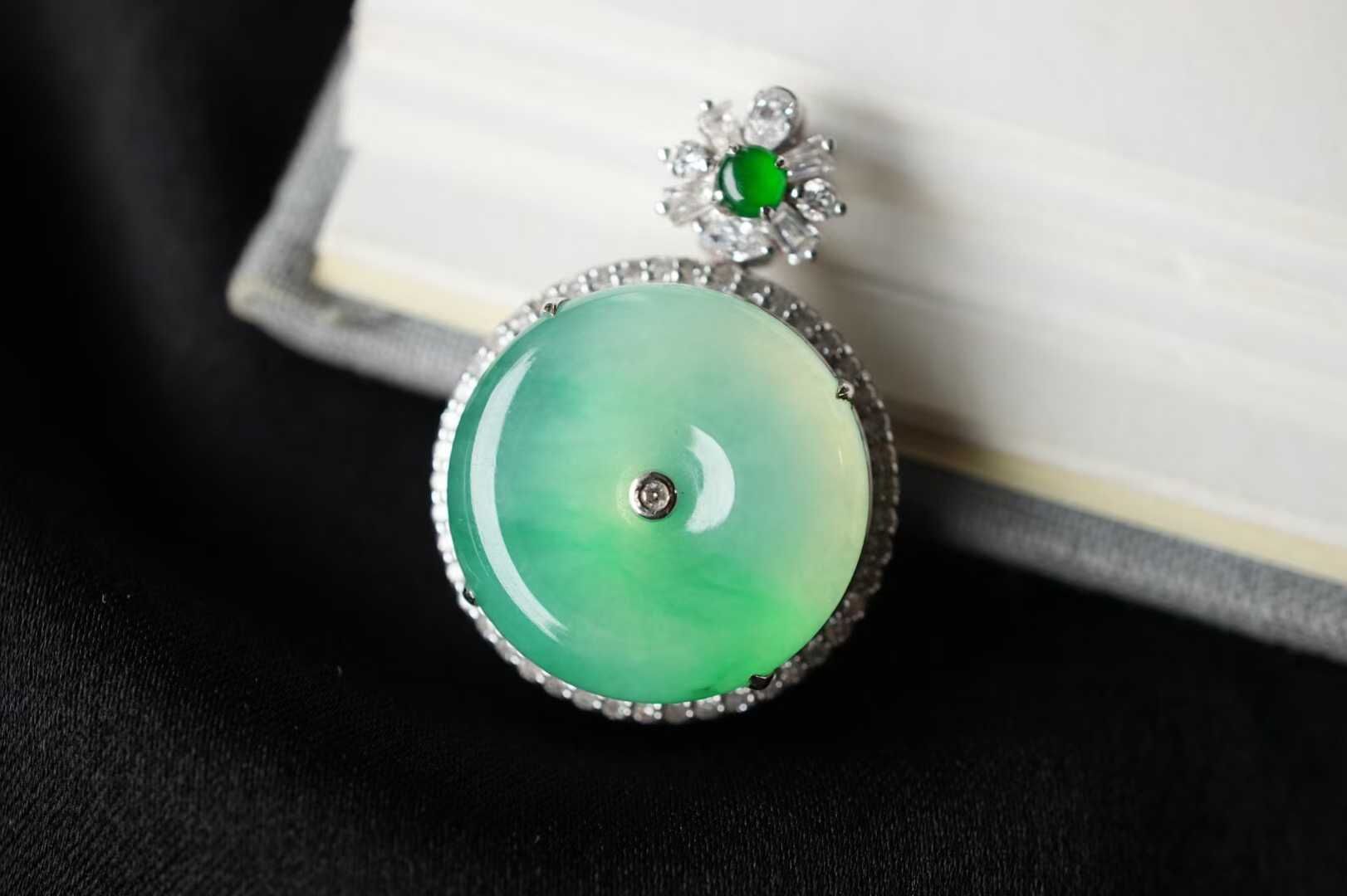 翡翠冰甜陽綠平安扣吊墜 (15.2mm直徑),天然翡翠A玉, 緬甸玉, Jade, Jadeite
