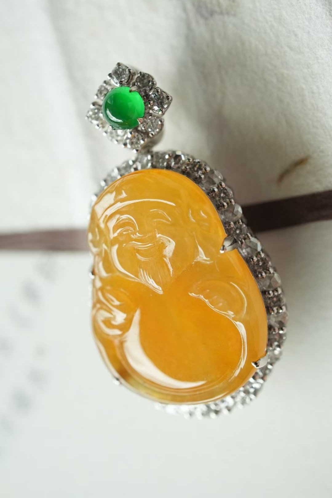 翡翠冰黃翡財神吊墜,天然翡翠A玉, 緬甸玉, Jade, Jadeite