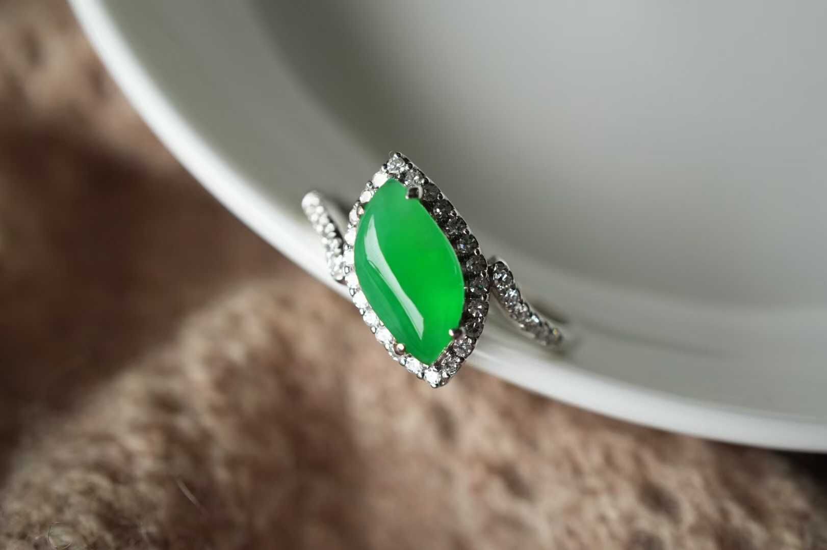 翡翠冰陽綠隨形戒指,天然翡翠A玉, 緬甸玉, Jade, Jadeite