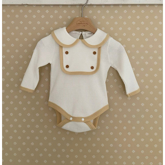 正韓春Monbebe 兩色滾邊華夫格包屁衣