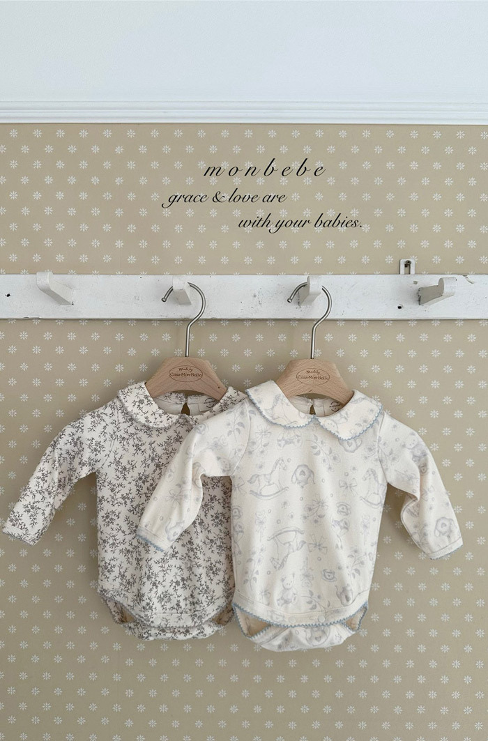 正韓春Monbebe 兩色童趣碎花/木馬包屁衣