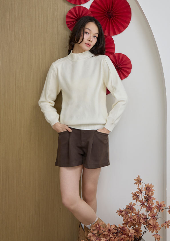 壓線坑條立領針織上衣