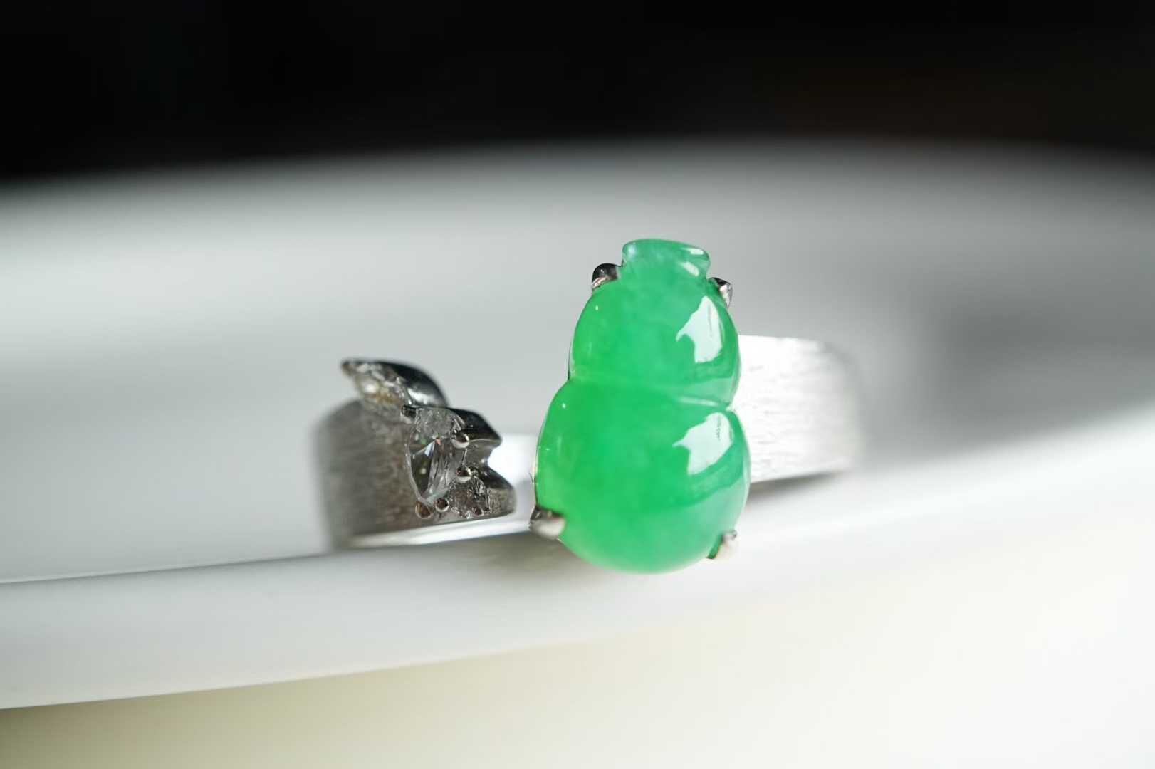 翡翠色標正陽綠葫蘆戒指,天然翡翠A玉, 緬甸玉, Jade, Jadeite