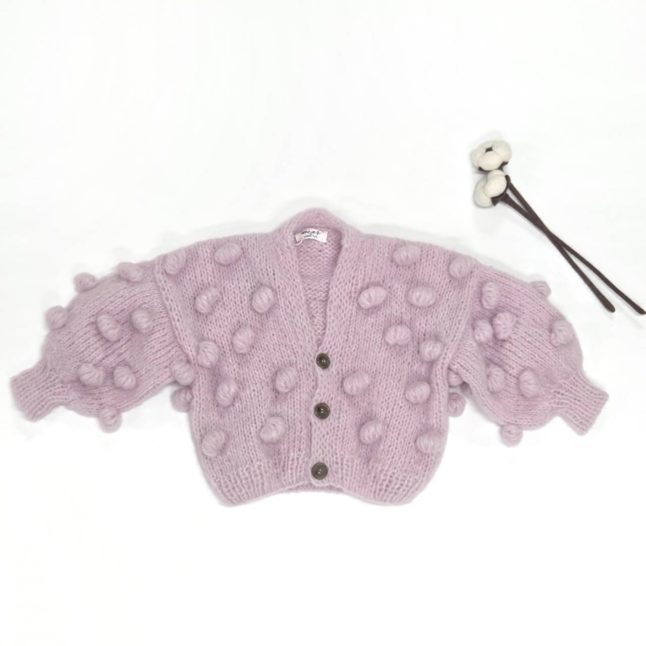 pixie hat 柔軟球球排釦針織外套 Bubble Cardigan KIDS - pudrowy roz 淺粉