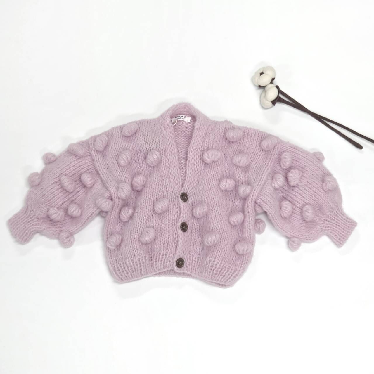 pixie hat 柔軟球球排釦針織外套 Bubble Cardigan KIDS - pudrowy roz 淺粉