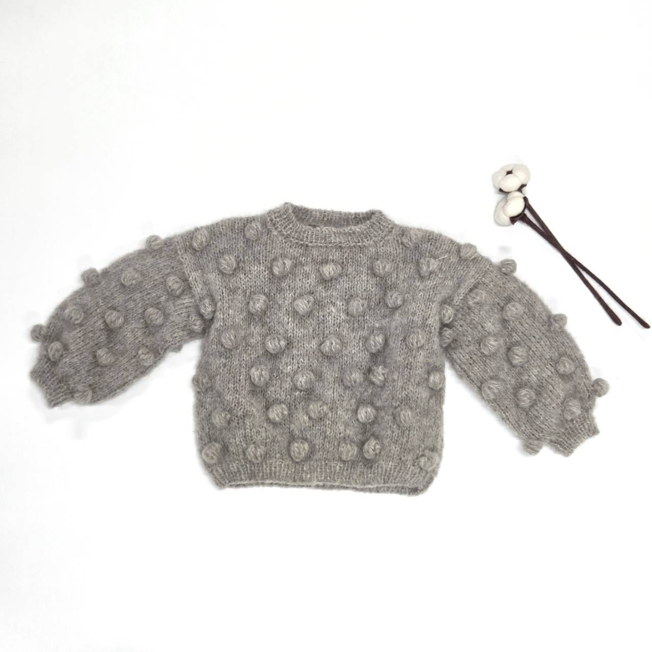 pixie hat 柔軟球球針織上衣 Bubble Jumper KIDS - jasnyszary 淺灰