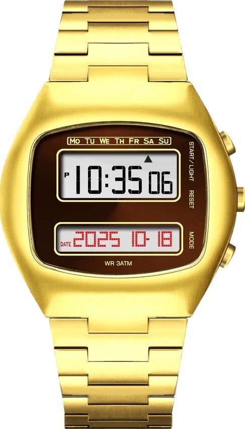 萬年鐘錶 -  Benlydesign  TV型 金色復古電視造型電子錶 TV-G 錶徑43.2*40MM