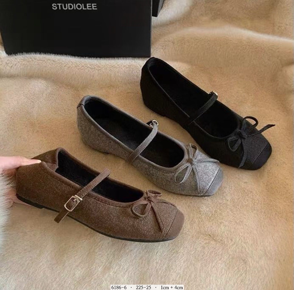 6186-6韓國毛呢蝴蝶結內增高瑪莉鞋