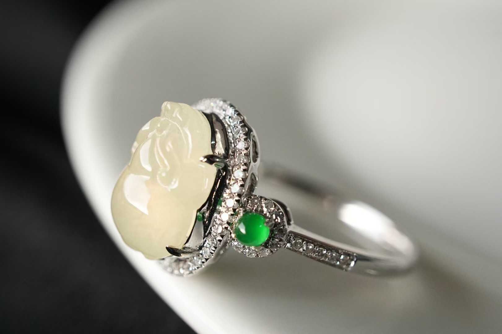 18814 翡翠冰黃翡貔貅戒指