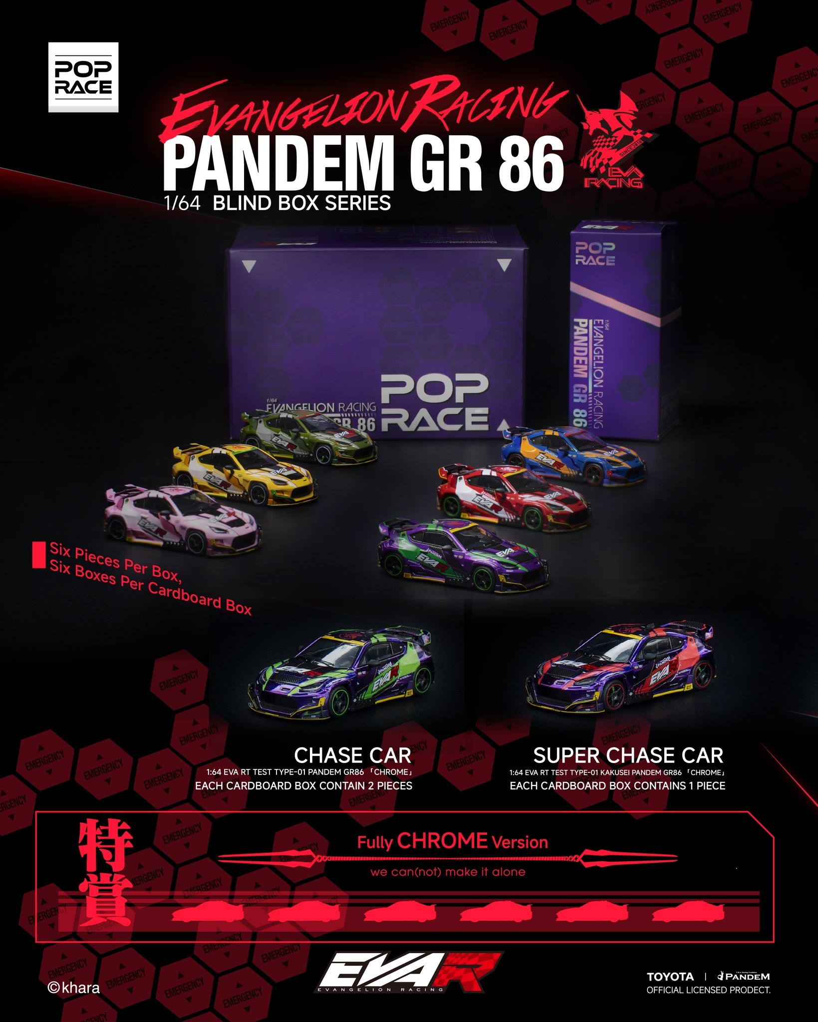 [預訂] POP RACE x EVANGELION 1/64 RACING PANDEM GR 86 盲盒系列（每箱6款）