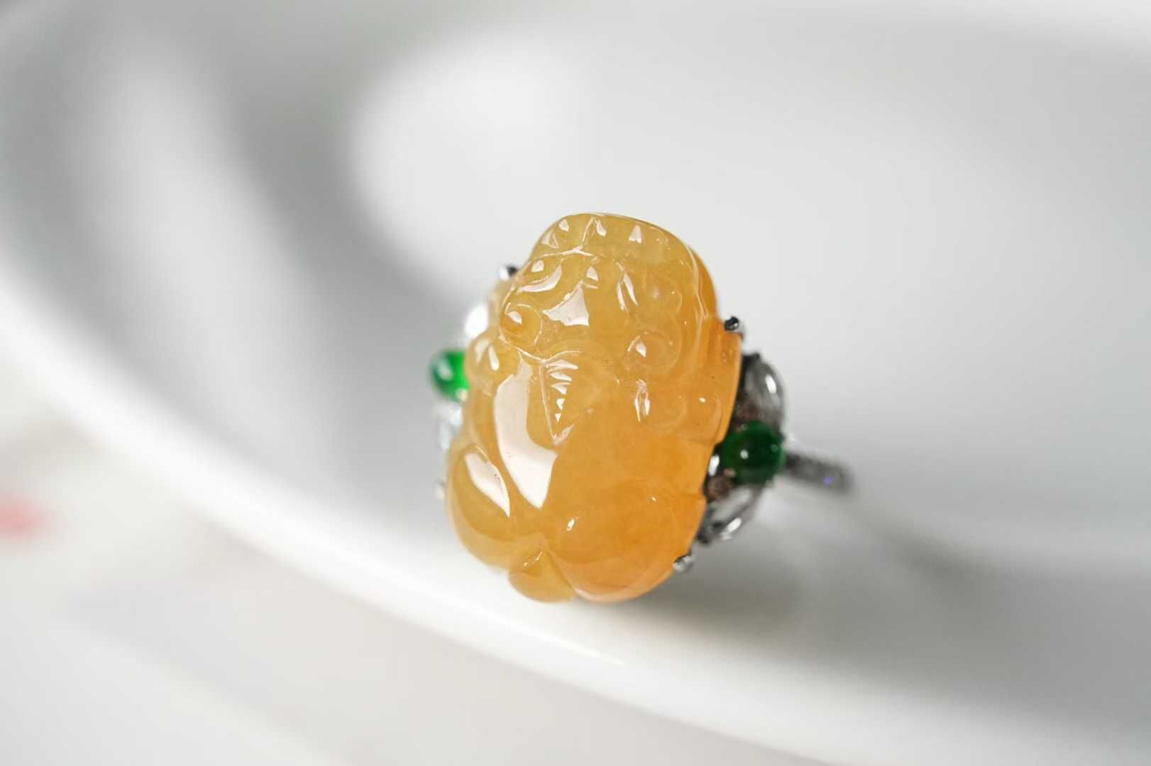 翡翠冰黃翡貔貅戒指,天然翡翠A玉, 緬甸玉, Jade, Jadeite