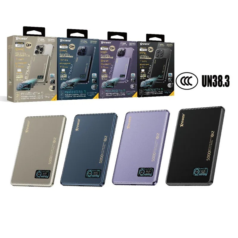 XPower MagDigita5彩屏顯示5000mAh PD3.0+QI2 磁吸移動電源