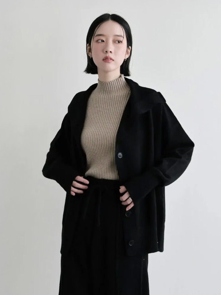 加長版/設計感側釦高領針織上衣