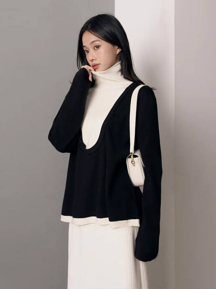 2603 拼接高領針織上衣（25%莫代爾）