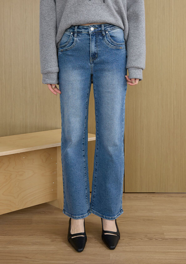 簡約彈力直筒牛仔寬褲